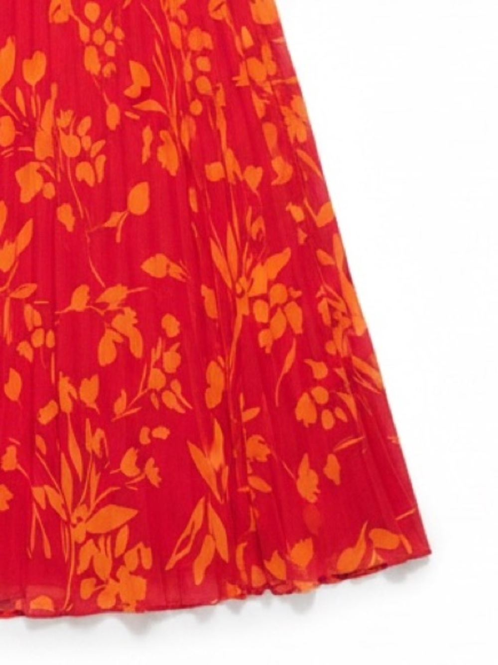 Motivi Georgette Botanical Print Pleated Midi Dress Red Orange Size 8 - Picture 6 of 9